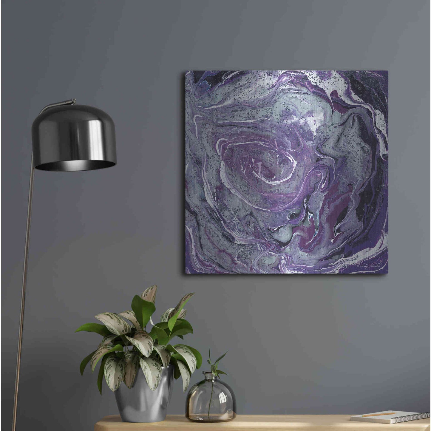 Luxe Metal Art 'Abstract in Purple II' by Cindy Jacobs, Metal Wall Art,24x24