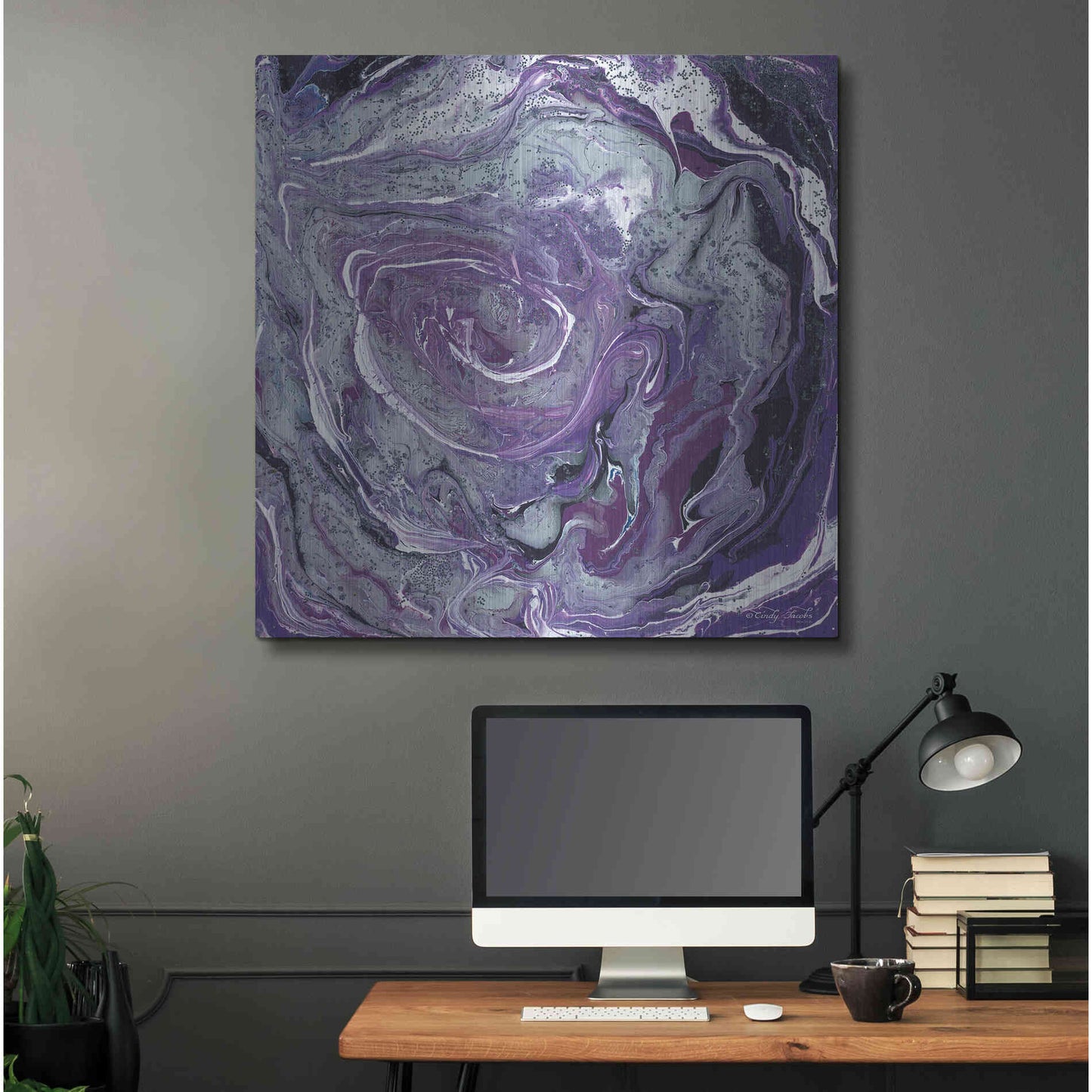 Luxe Metal Art 'Abstract in Purple II' by Cindy Jacobs, Metal Wall Art,36x36