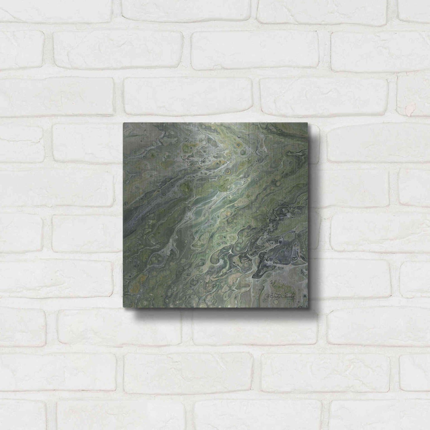Luxe Metal Art 'Abstract in Seafoam II' by Cindy Jacobs, Metal Wall Art,12x12