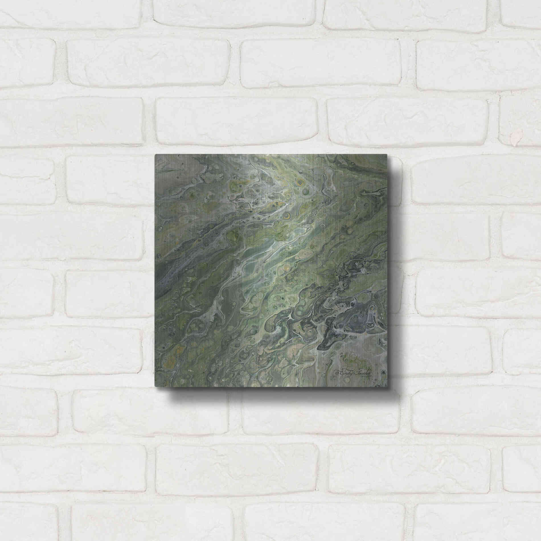 Luxe Metal Art 'Abstract in Seafoam II' by Cindy Jacobs, Metal Wall Art,12x12