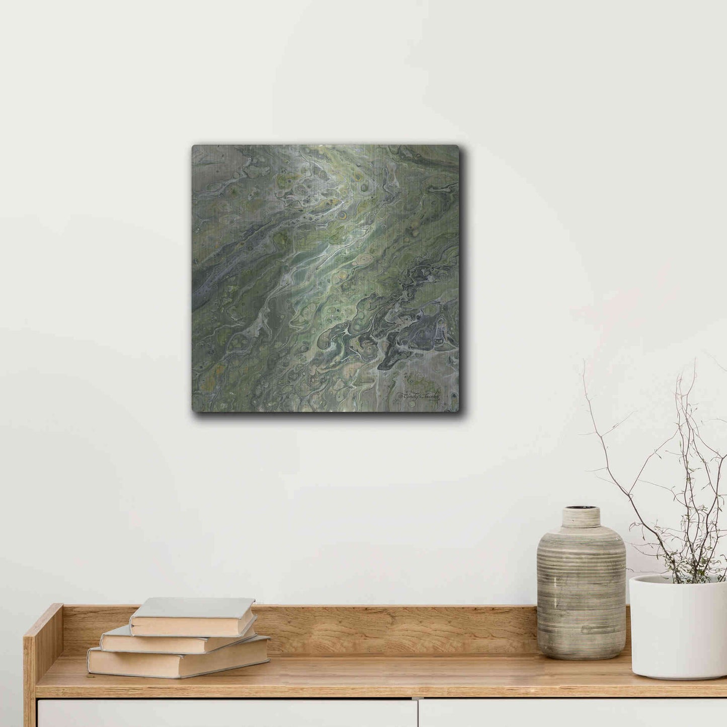 Luxe Metal Art 'Abstract in Seafoam II' by Cindy Jacobs, Metal Wall Art,12x12
