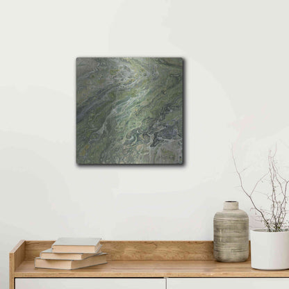 Luxe Metal Art 'Abstract in Seafoam II' by Cindy Jacobs, Metal Wall Art,12x12