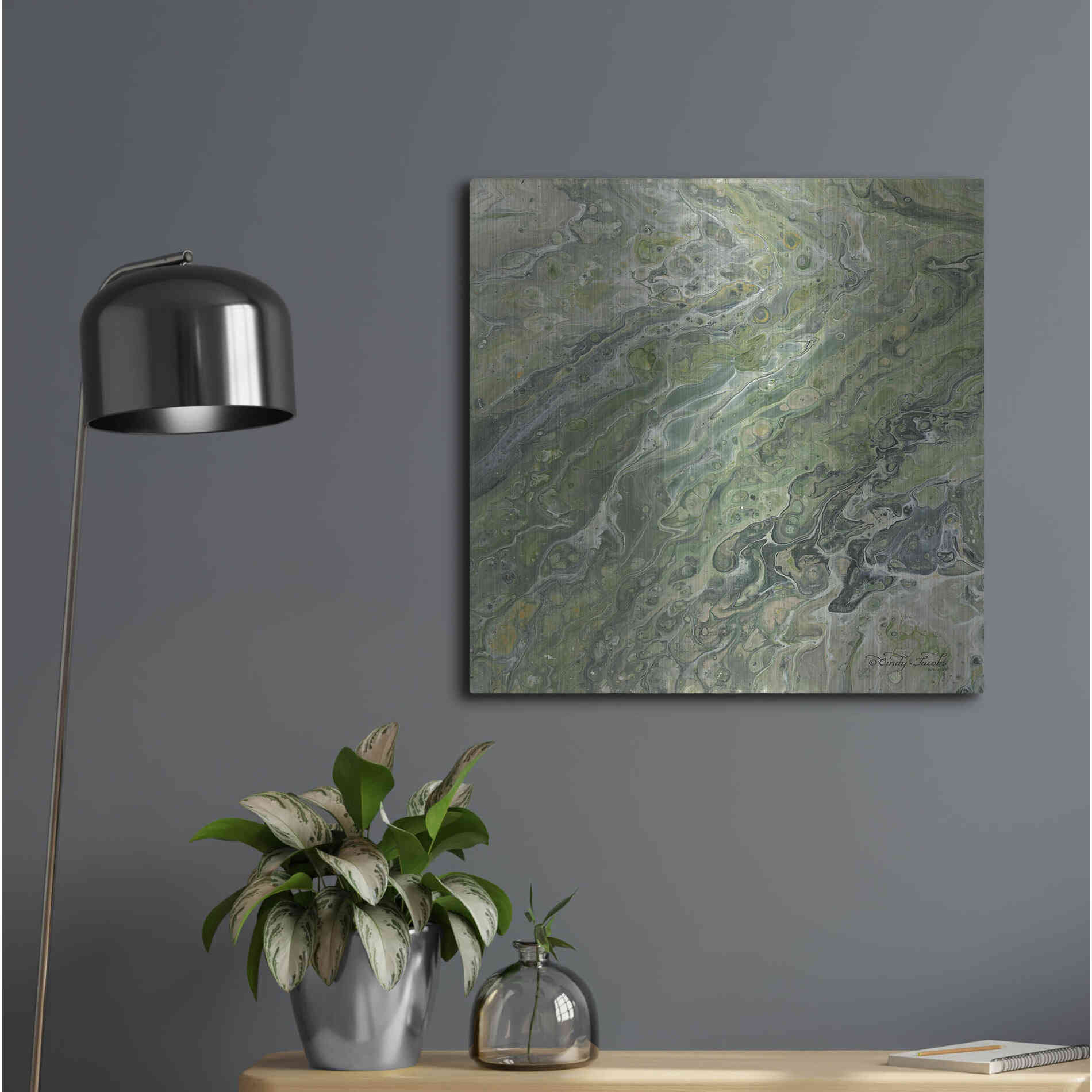 Luxe Metal Art 'Abstract in Seafoam II' by Cindy Jacobs, Metal Wall Art,24x24