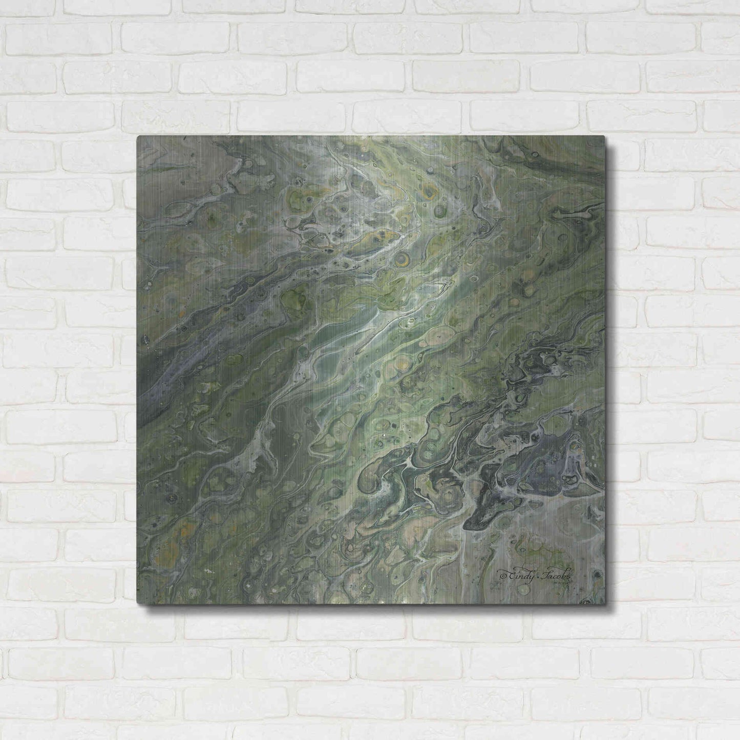 Luxe Metal Art 'Abstract in Seafoam II' by Cindy Jacobs, Metal Wall Art,36x36
