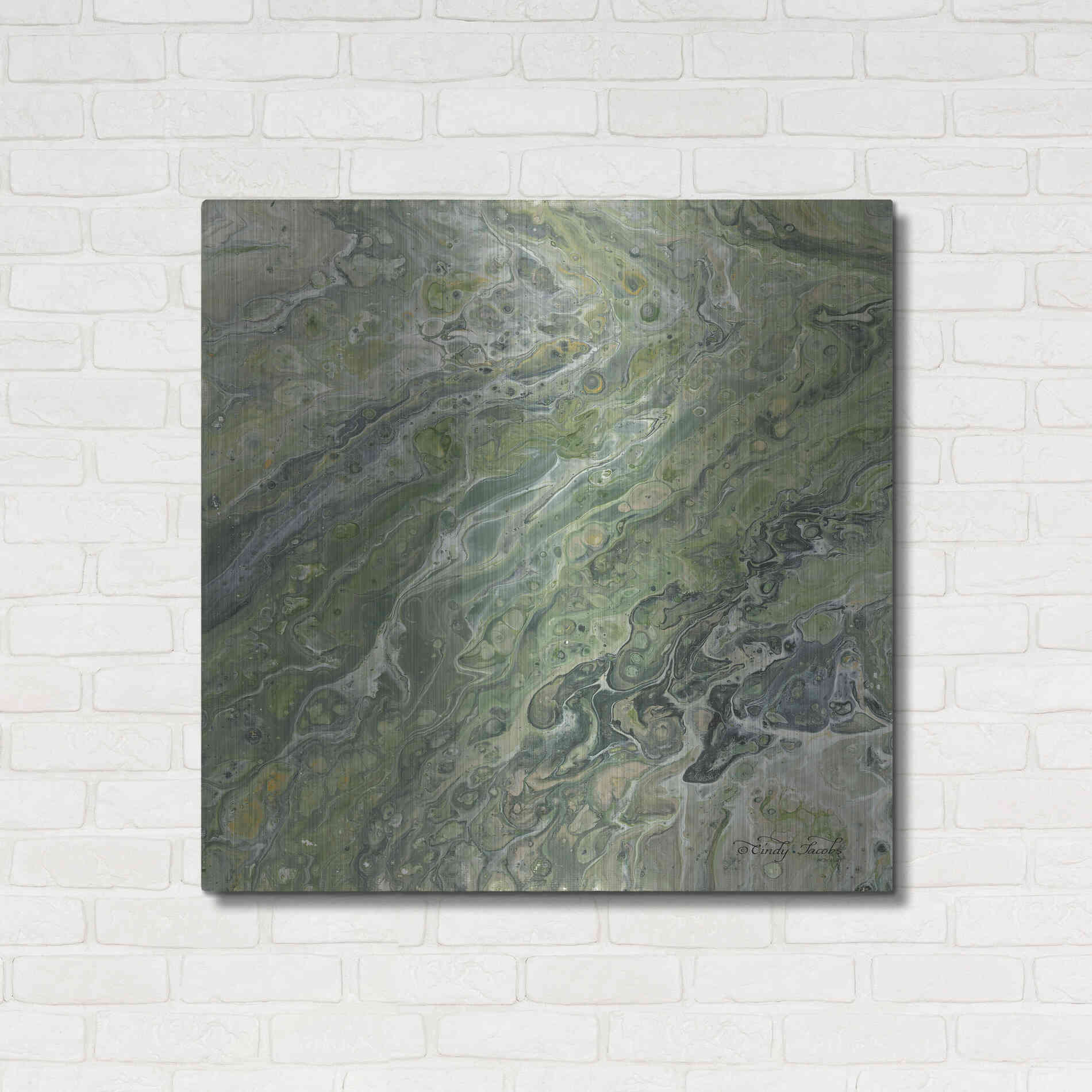 Luxe Metal Art 'Abstract in Seafoam II' by Cindy Jacobs, Metal Wall Art,36x36