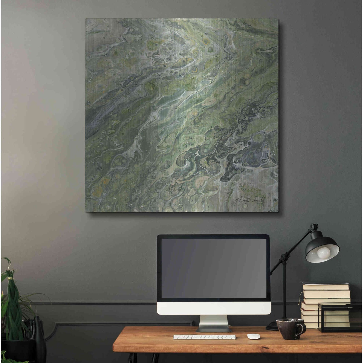 Luxe Metal Art 'Abstract in Seafoam II' by Cindy Jacobs, Metal Wall Art,36x36