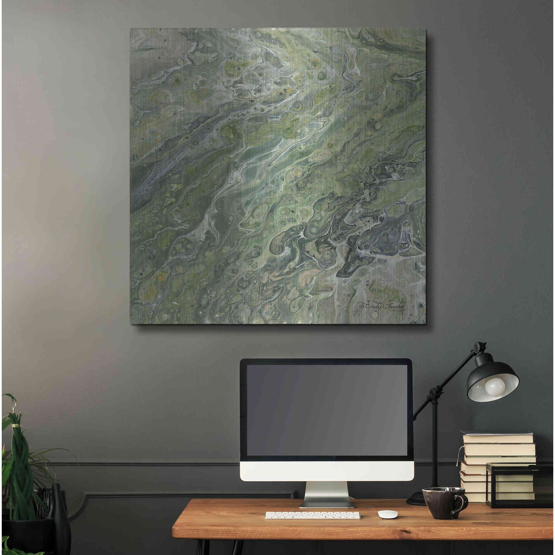 Luxe Metal Art 'Abstract in Seafoam II' by Cindy Jacobs, Metal Wall Art,36x36