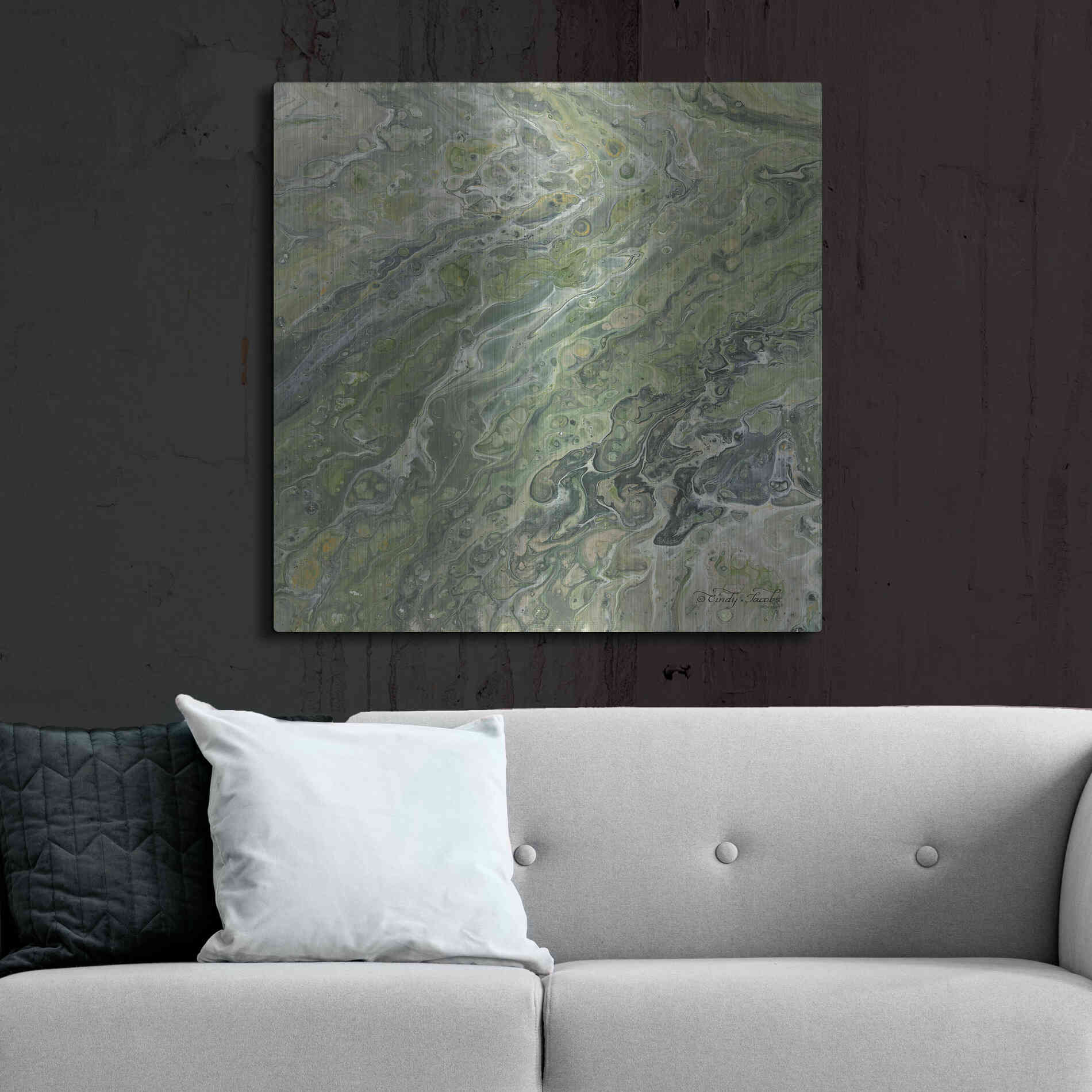 Luxe Metal Art 'Abstract in Seafoam II' by Cindy Jacobs, Metal Wall Art,36x36