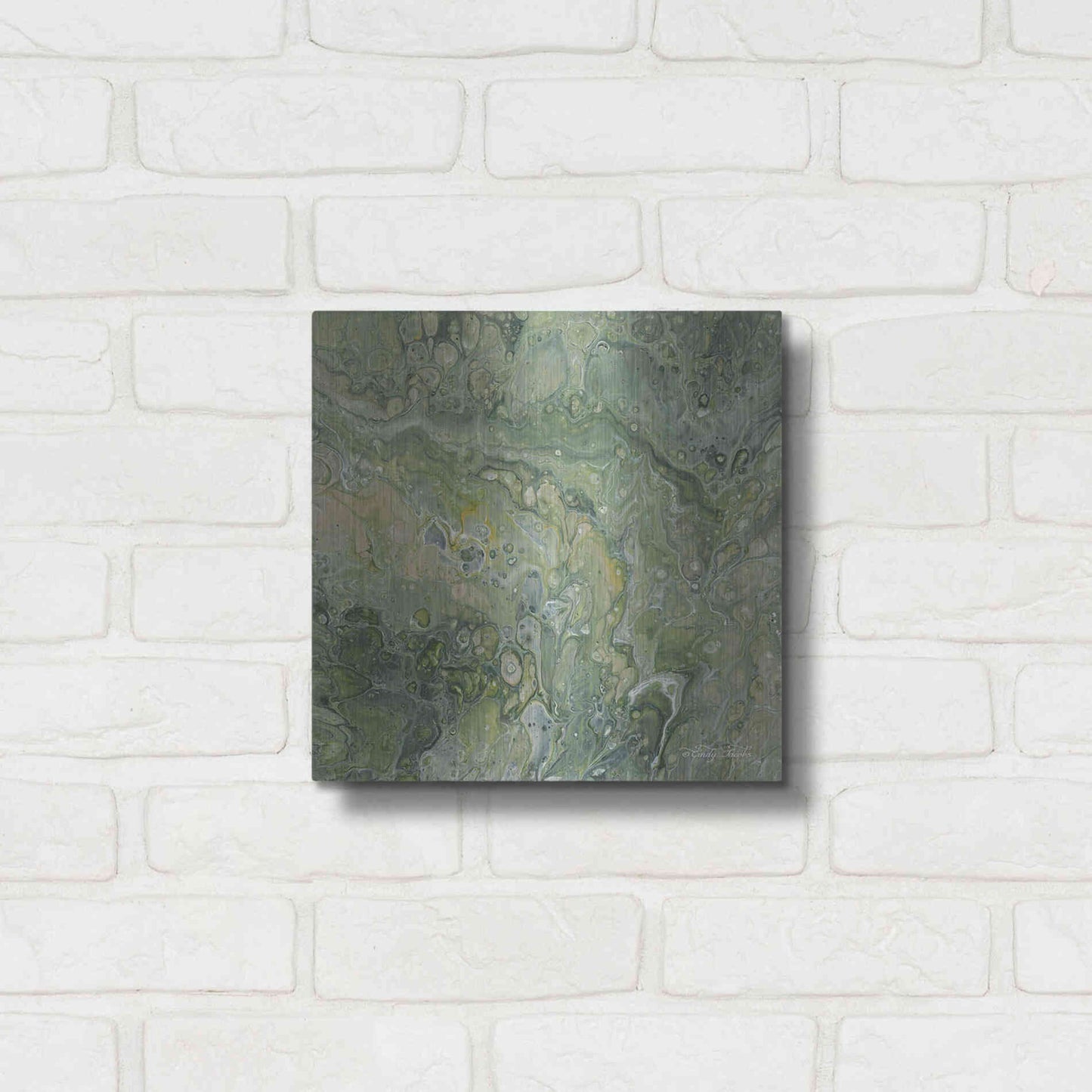 Luxe Metal Art 'Abstract in Seafoam III' by Cindy Jacobs, Metal Wall Art,12x12