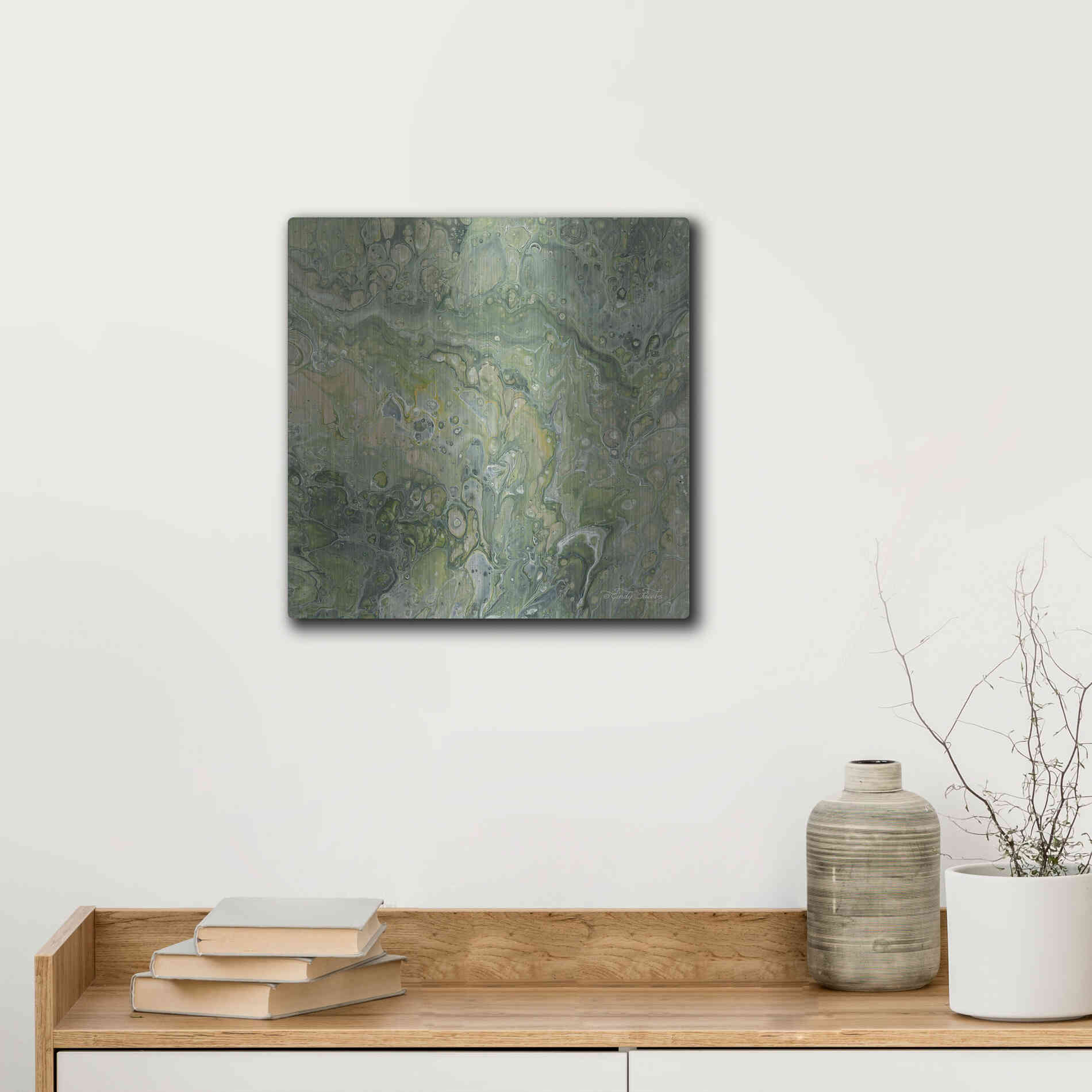 Luxe Metal Art 'Abstract in Seafoam III' by Cindy Jacobs, Metal Wall Art,12x12