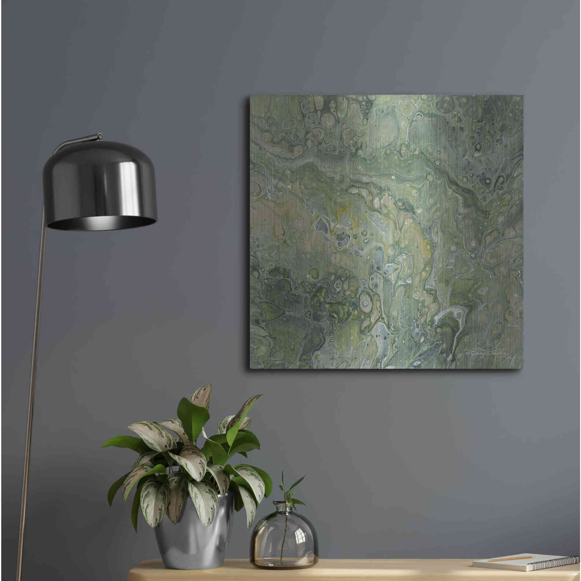 Luxe Metal Art 'Abstract in Seafoam III' by Cindy Jacobs, Metal Wall Art,24x24