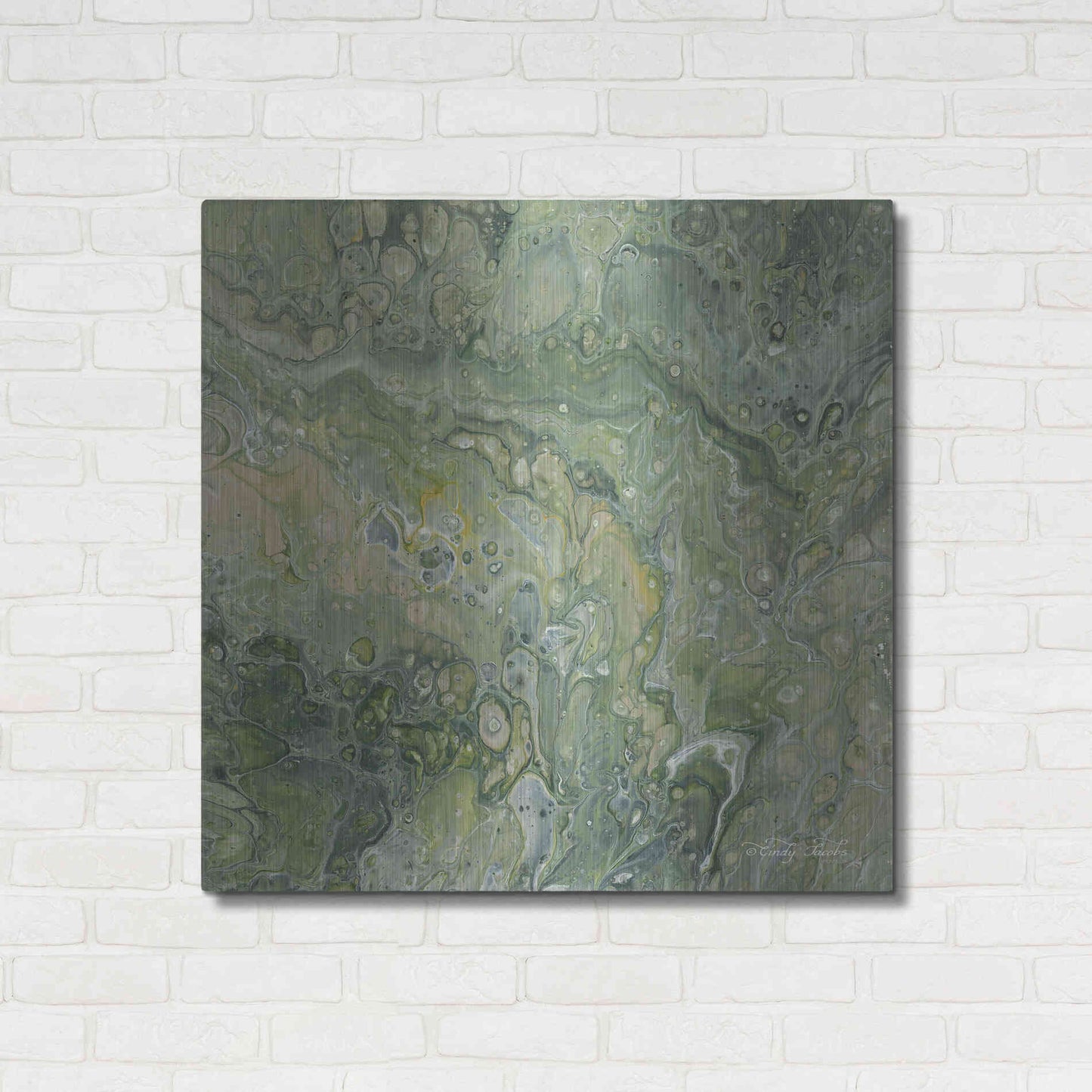 Luxe Metal Art 'Abstract in Seafoam III' by Cindy Jacobs, Metal Wall Art,36x36