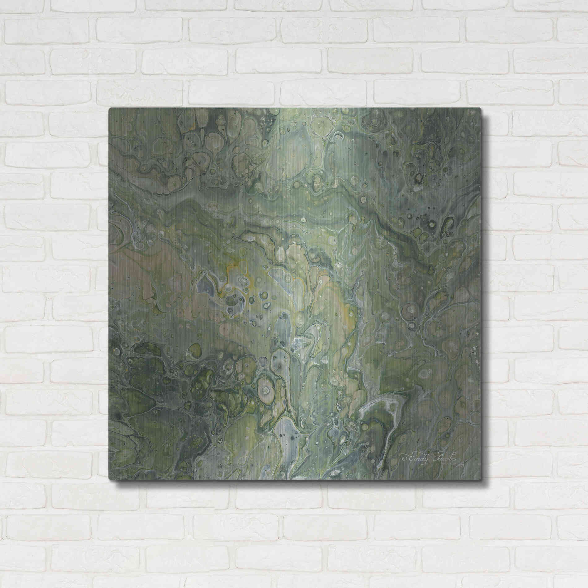 Luxe Metal Art 'Abstract in Seafoam III' by Cindy Jacobs, Metal Wall Art,36x36