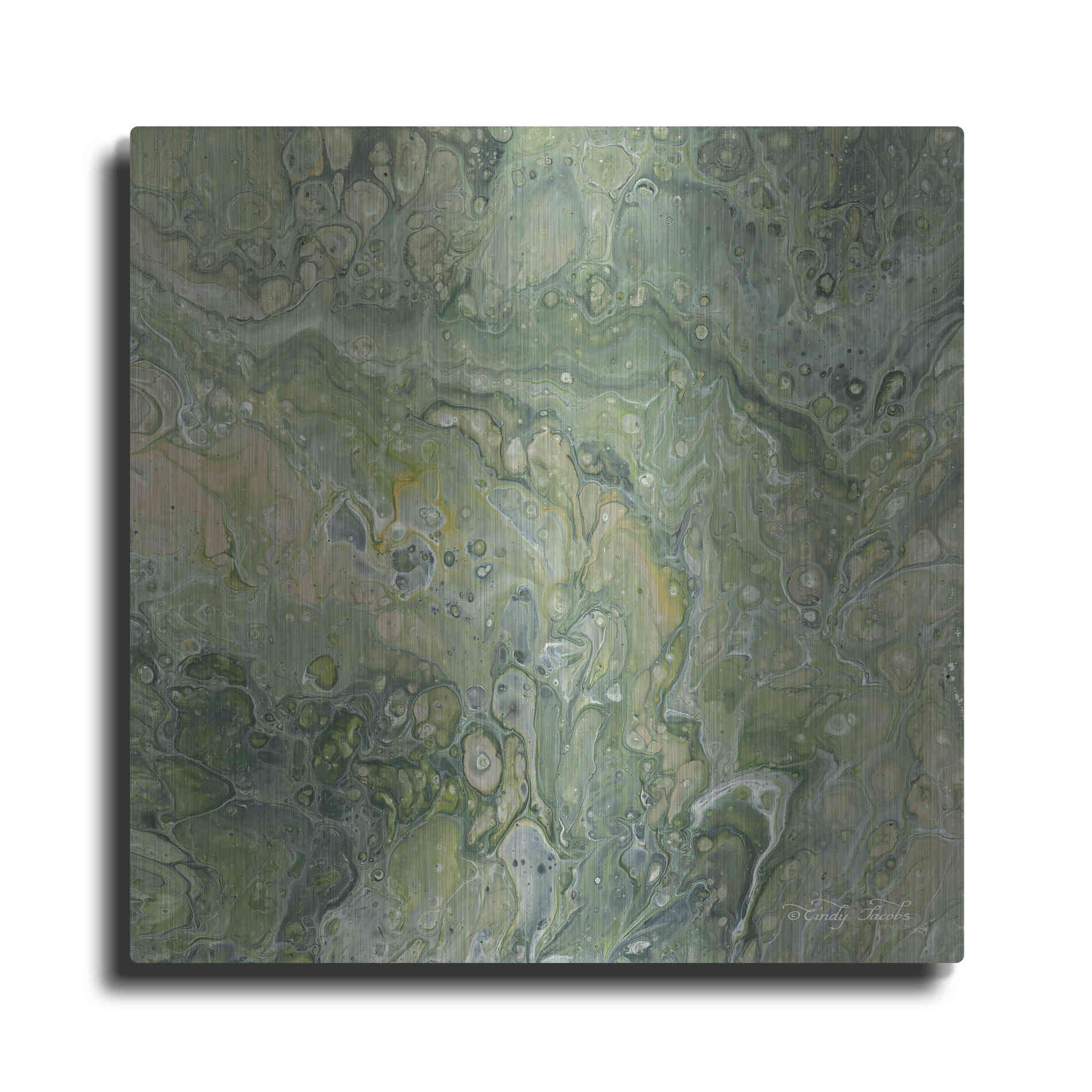 Luxe Metal Art 'Abstract in Seafoam III' by Cindy Jacobs, Metal Wall Art