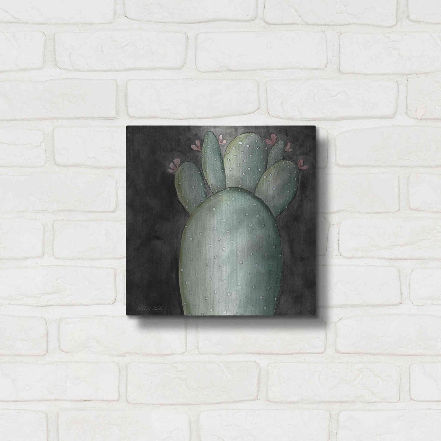 Luxe Metal Art 'Big Blooming Cactus I' by Cindy Jacobs, Metal Wall Art,12x12