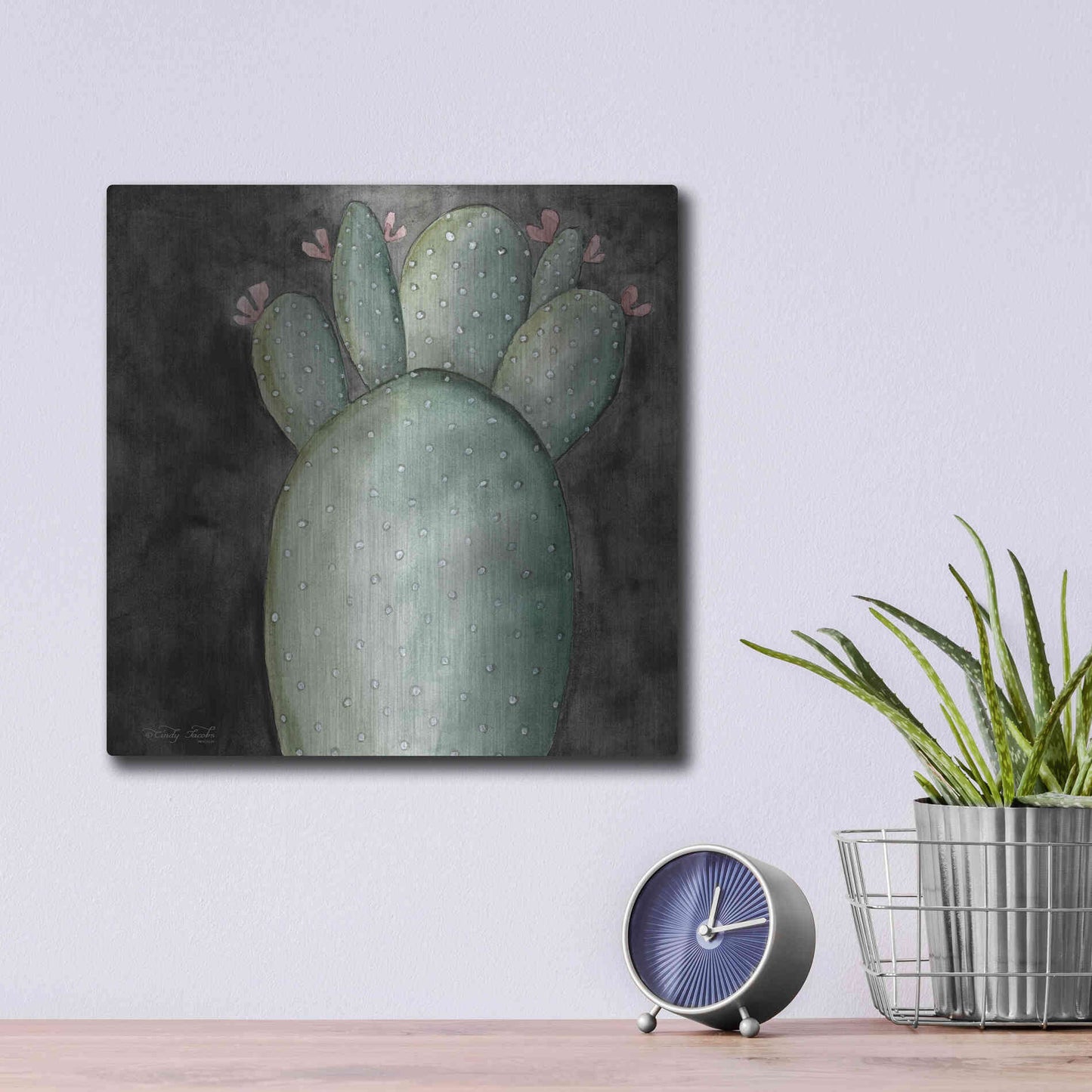Luxe Metal Art 'Big Blooming Cactus I' by Cindy Jacobs, Metal Wall Art,12x12