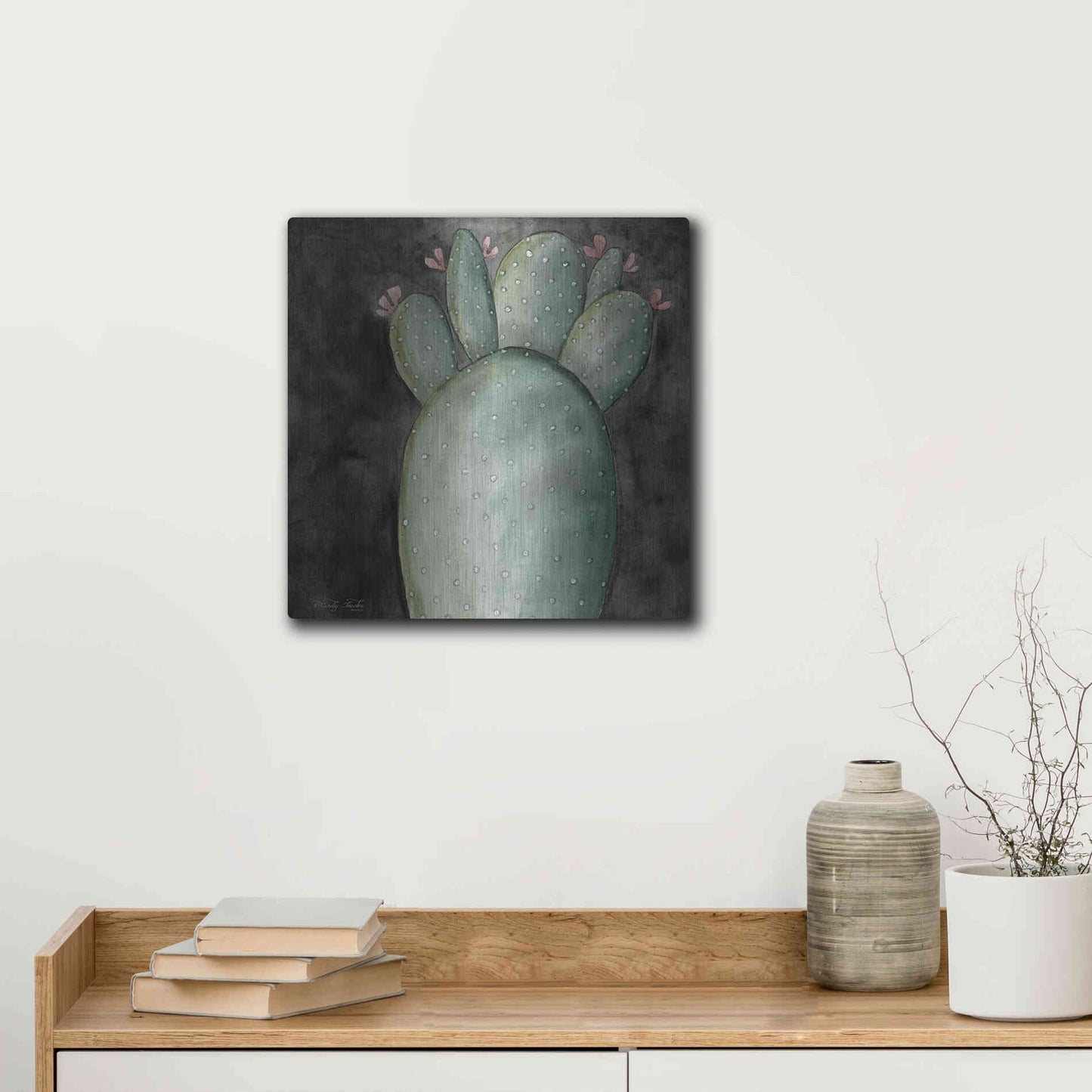 Luxe Metal Art 'Big Blooming Cactus I' by Cindy Jacobs, Metal Wall Art,12x12