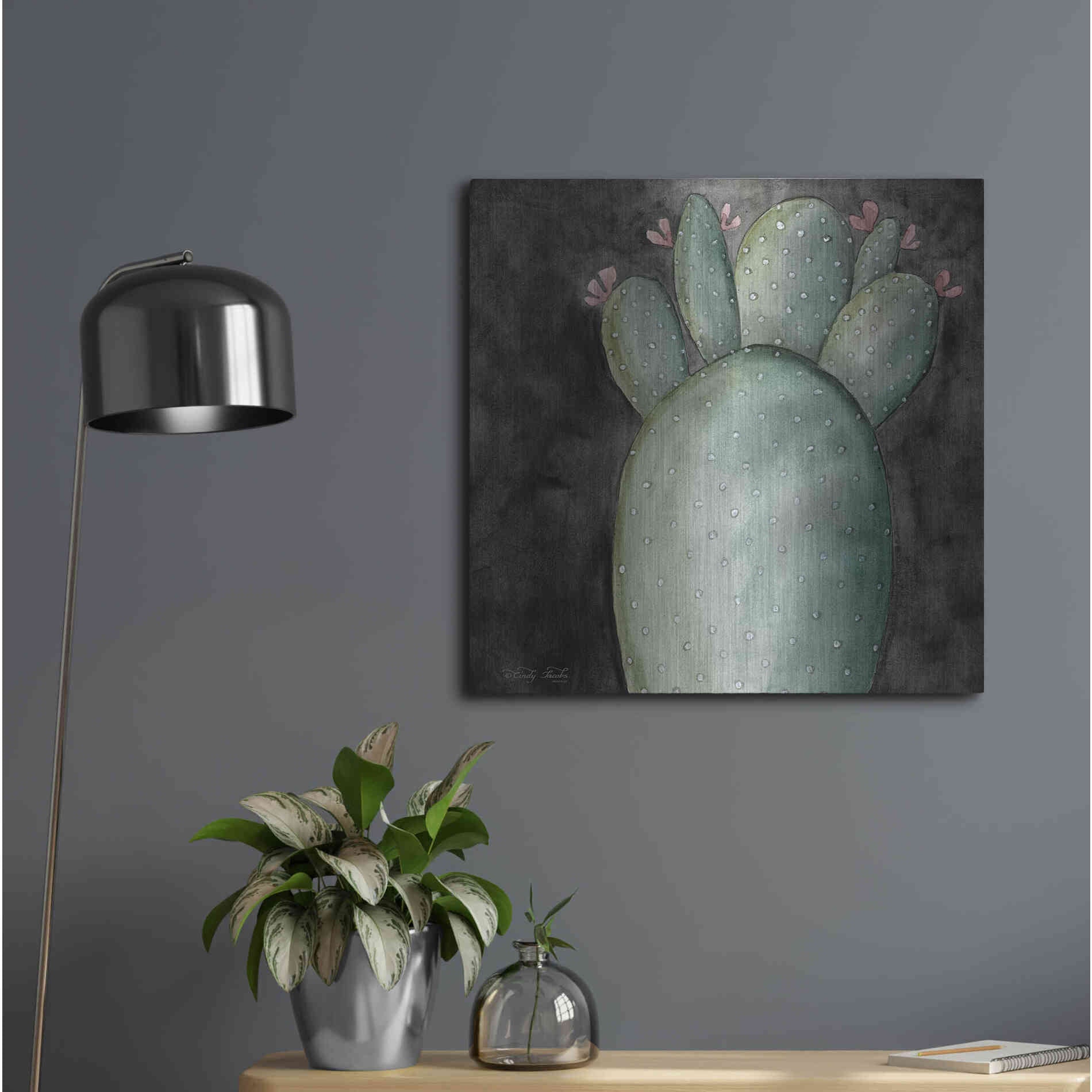 Luxe Metal Art 'Big Blooming Cactus I' by Cindy Jacobs, Metal Wall Art,24x24