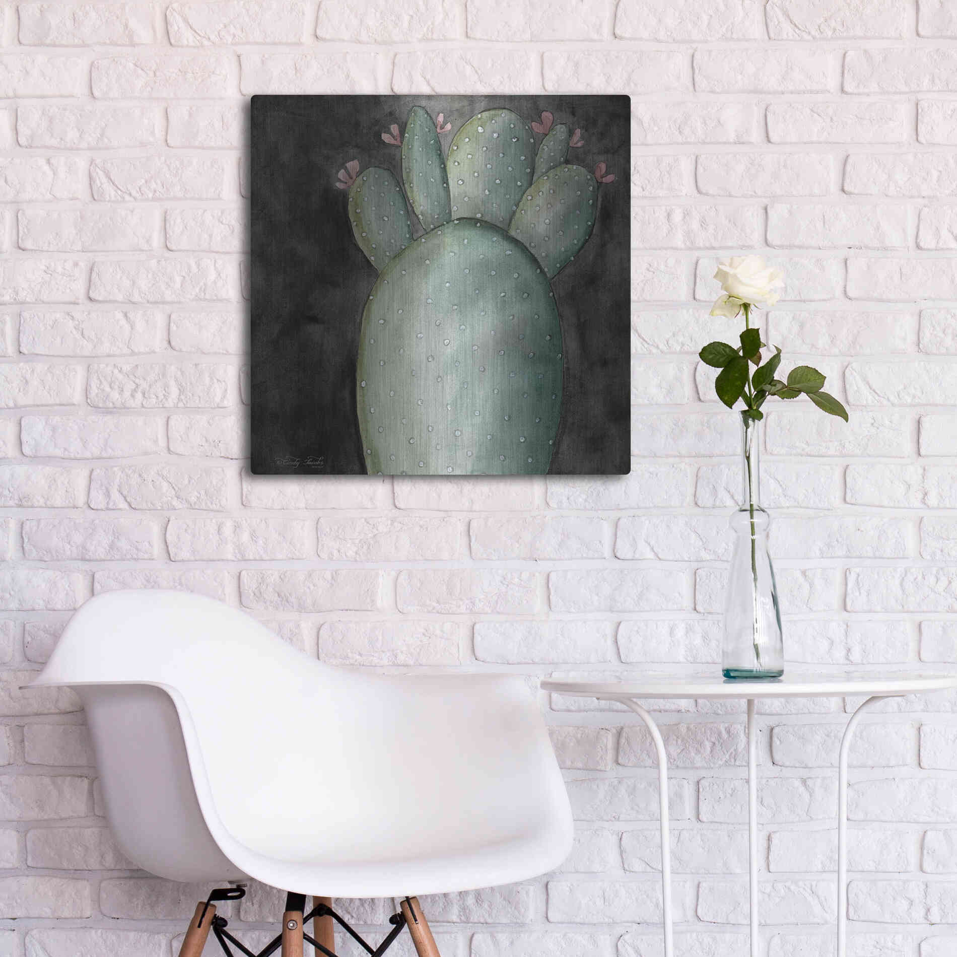 Luxe Metal Art 'Big Blooming Cactus I' by Cindy Jacobs, Metal Wall Art,24x24