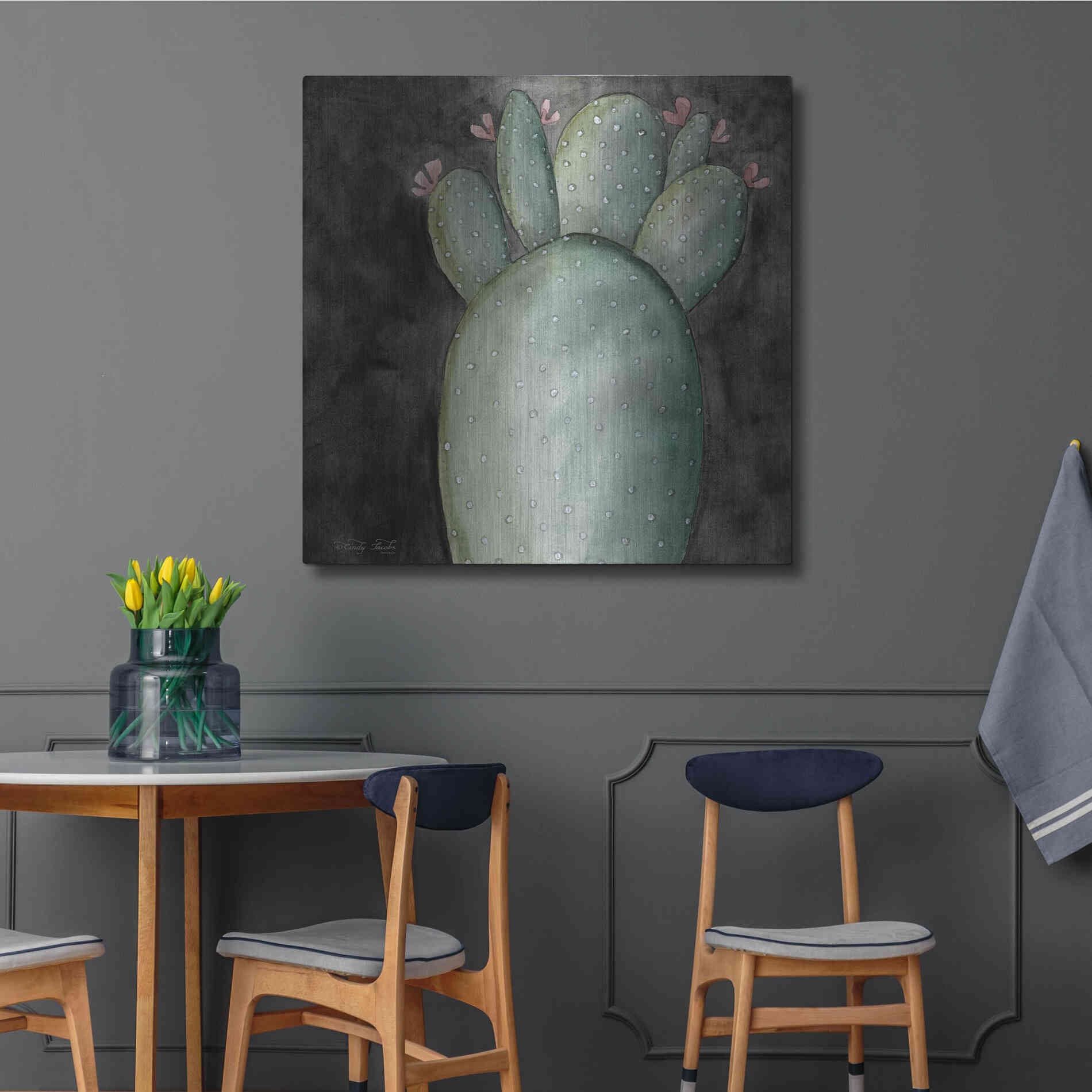 Luxe Metal Art 'Big Blooming Cactus I' by Cindy Jacobs, Metal Wall Art,36x36