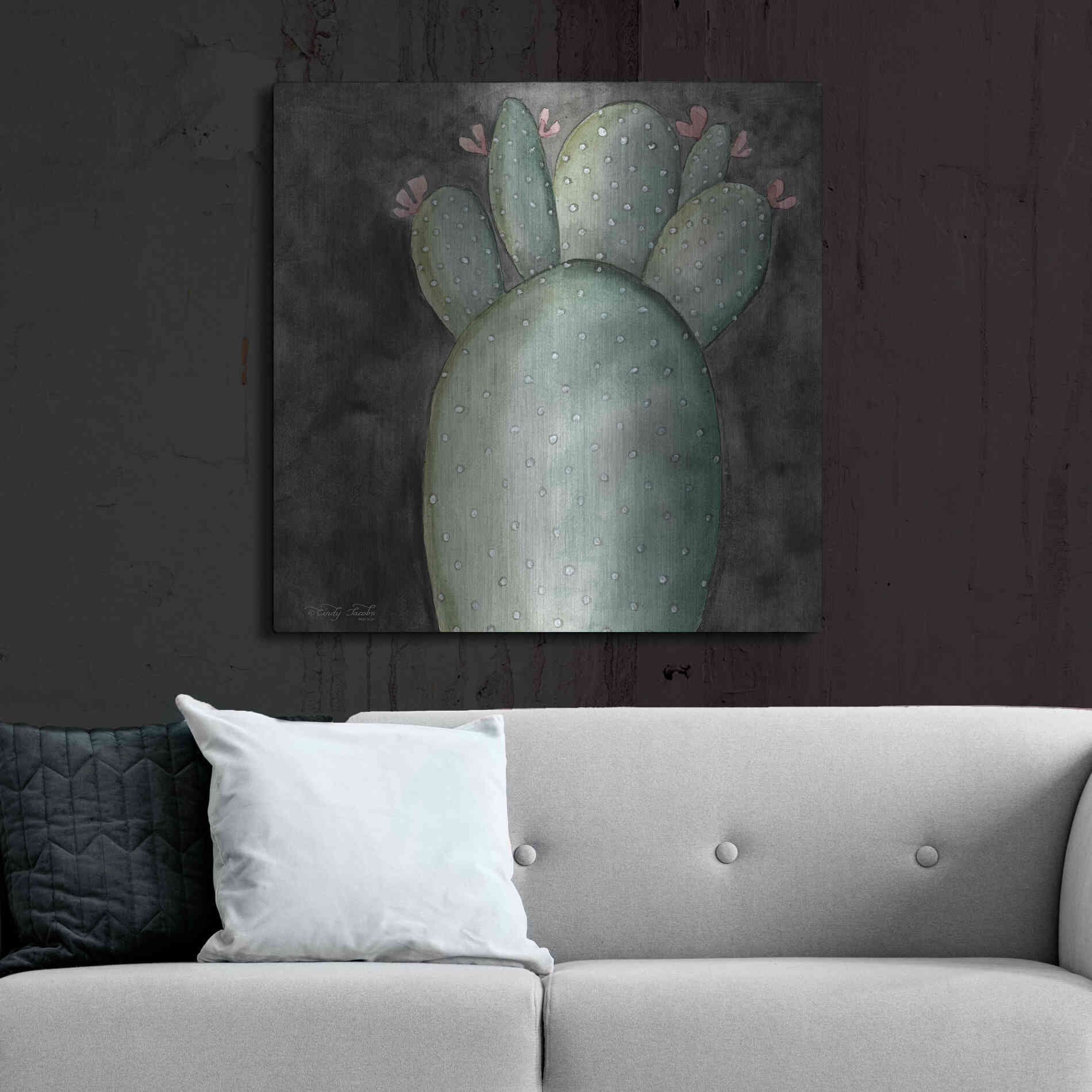 Luxe Metal Art 'Big Blooming Cactus I' by Cindy Jacobs, Metal Wall Art,36x36