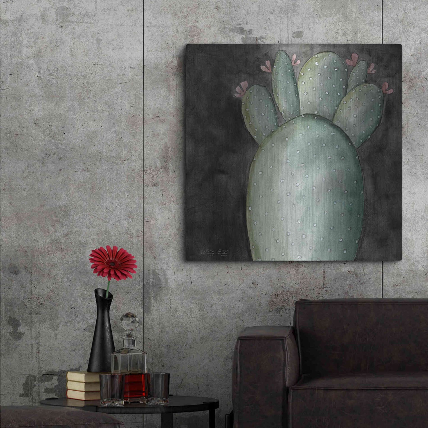 Luxe Metal Art 'Big Blooming Cactus I' by Cindy Jacobs, Metal Wall Art,36x36