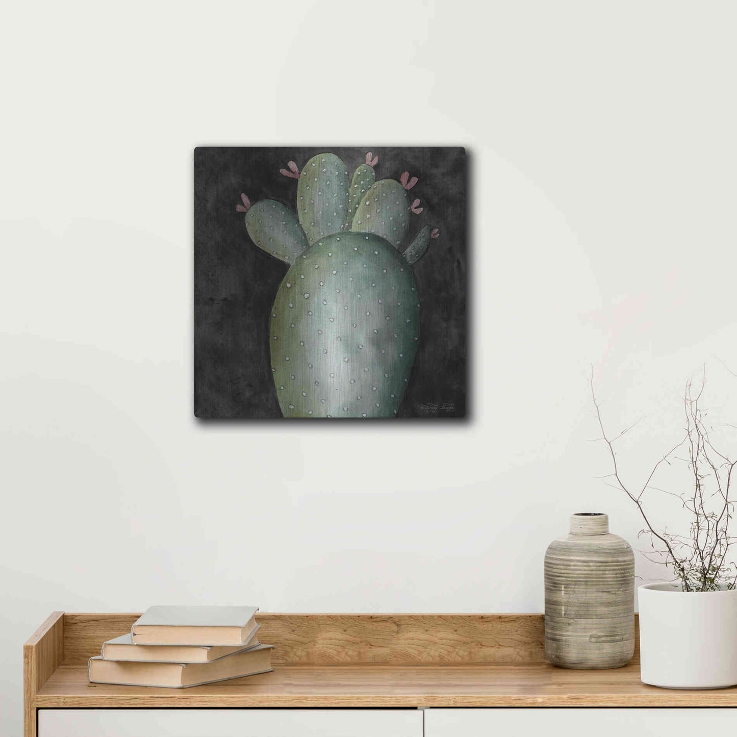 Luxe Metal Art 'Big Blooming Cactus II' by Cindy Jacobs, Metal Wall Art,12x12