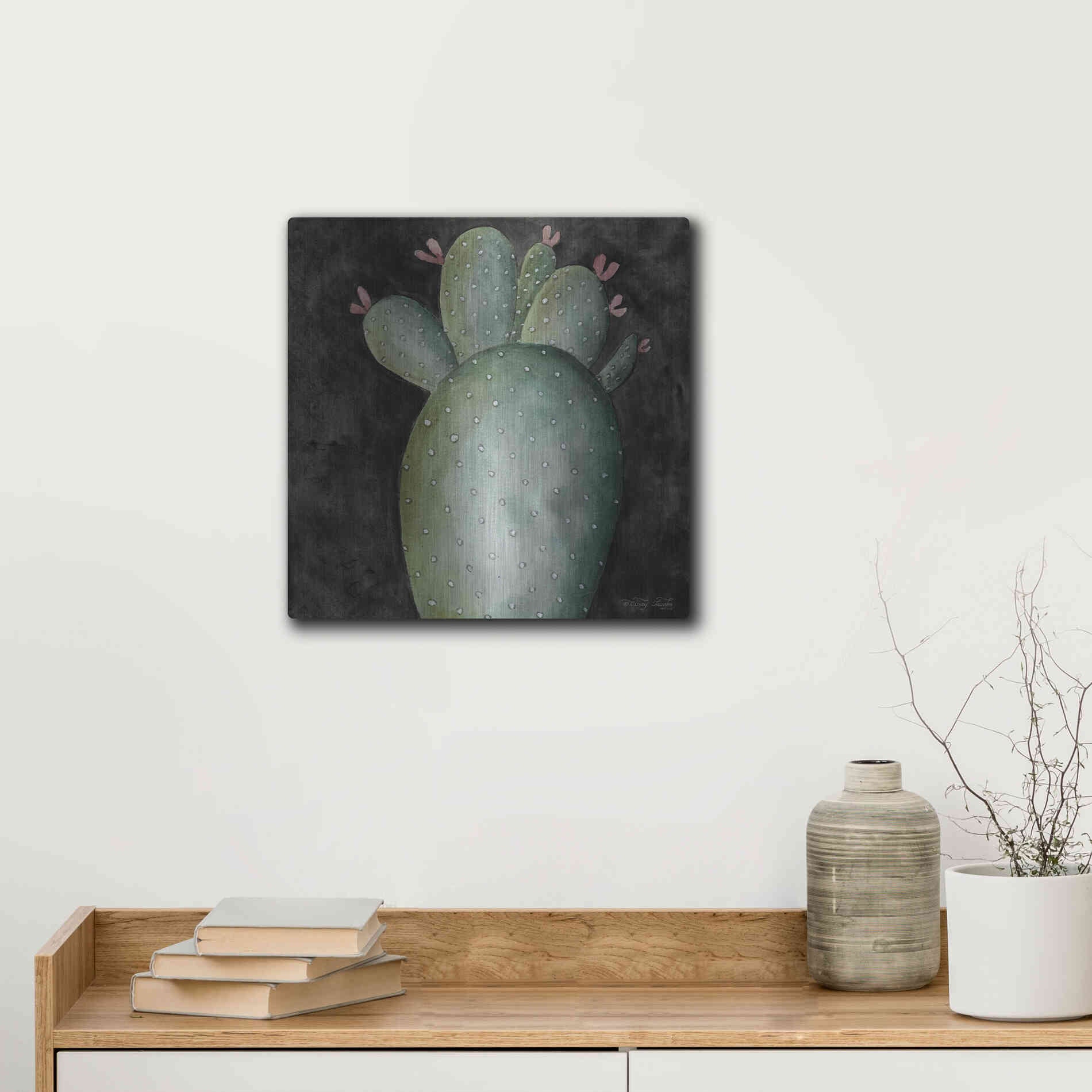 Luxe Metal Art 'Big Blooming Cactus II' by Cindy Jacobs, Metal Wall Art,12x12