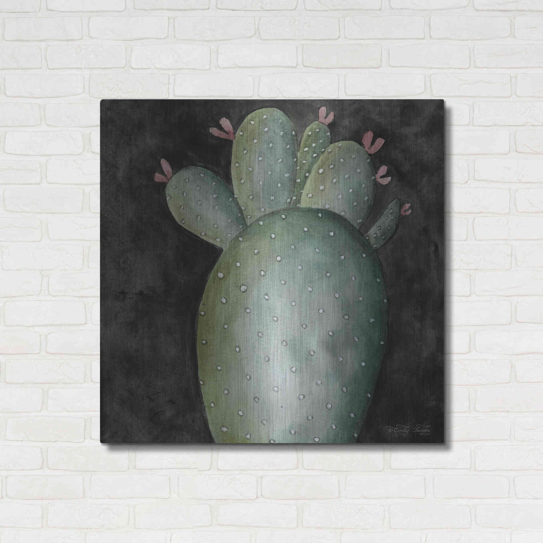 Luxe Metal Art 'Big Blooming Cactus II' by Cindy Jacobs, Metal Wall Art,36x36