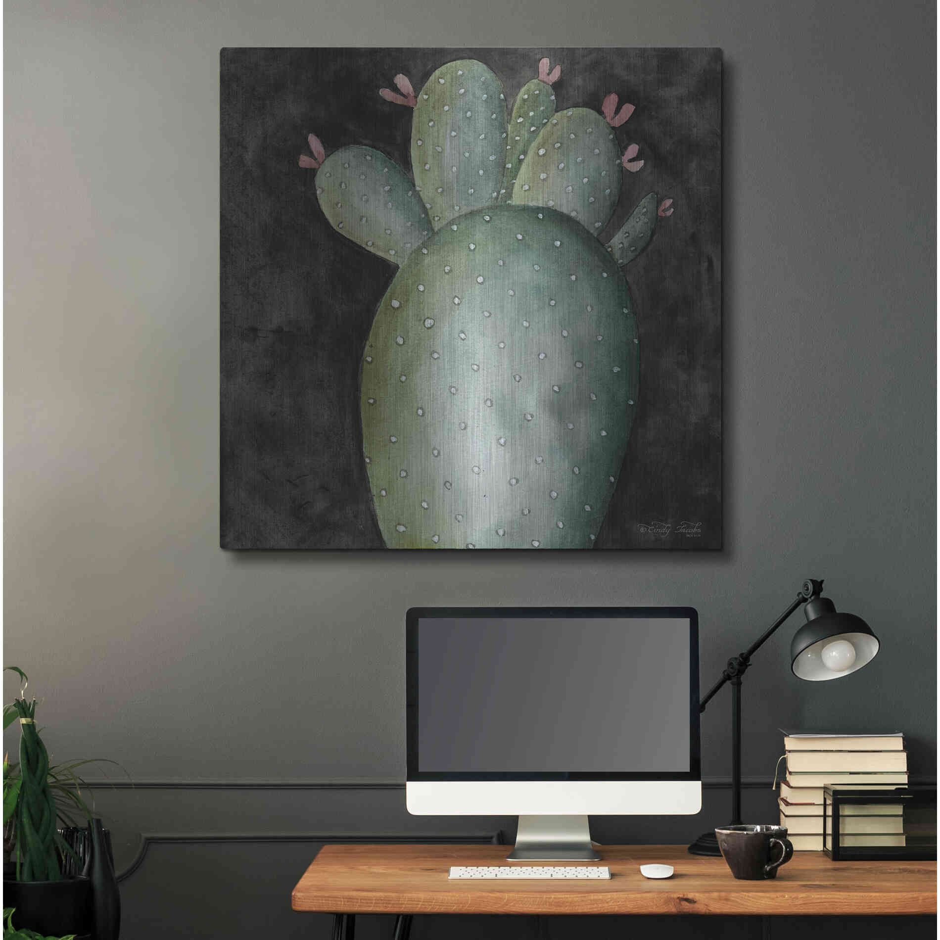 Luxe Metal Art 'Big Blooming Cactus II' by Cindy Jacobs, Metal Wall Art,36x36