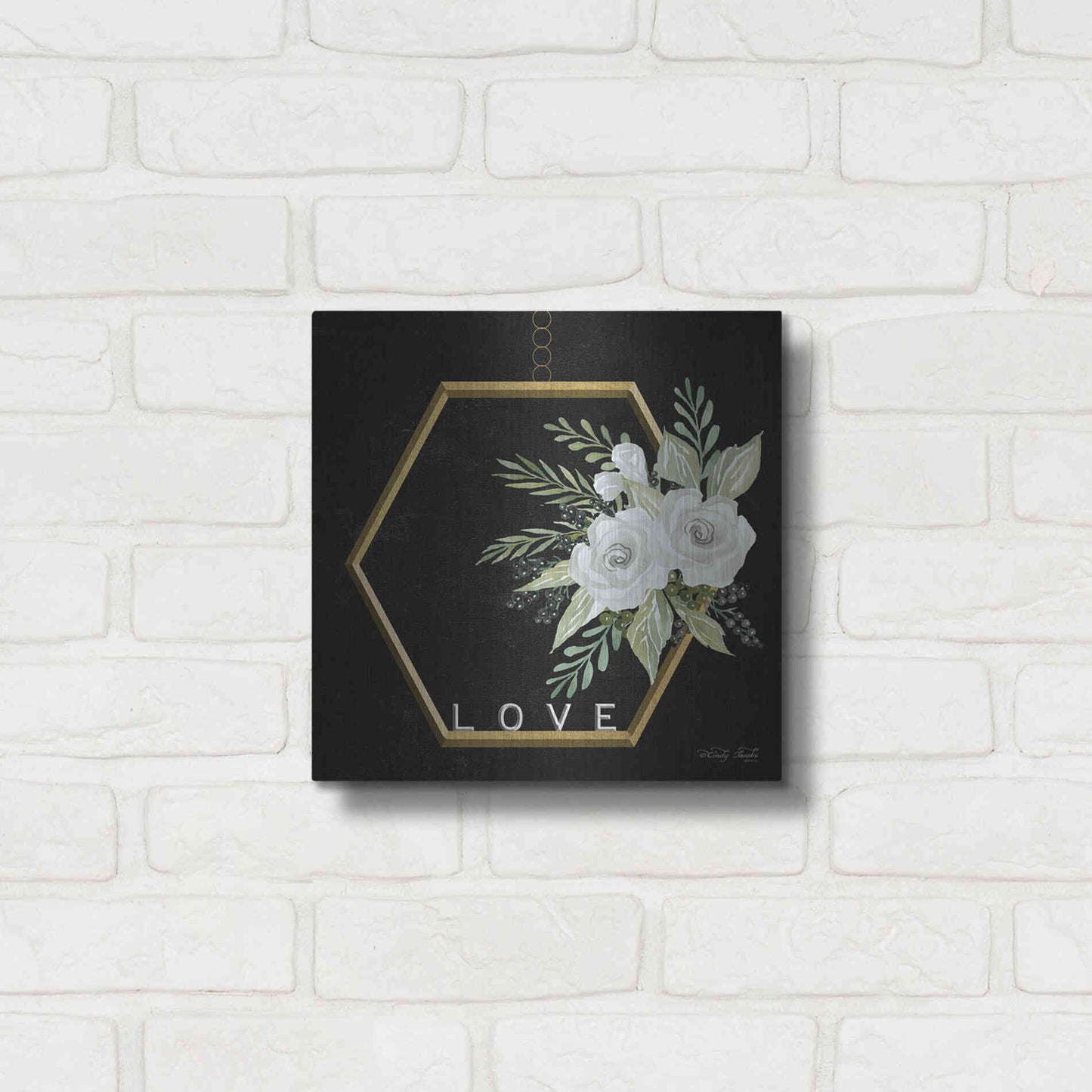 Luxe Metal Art 'Geometric Hexagon Muted Floral' by Cindy Jacobs, Metal Wall Art,12x12