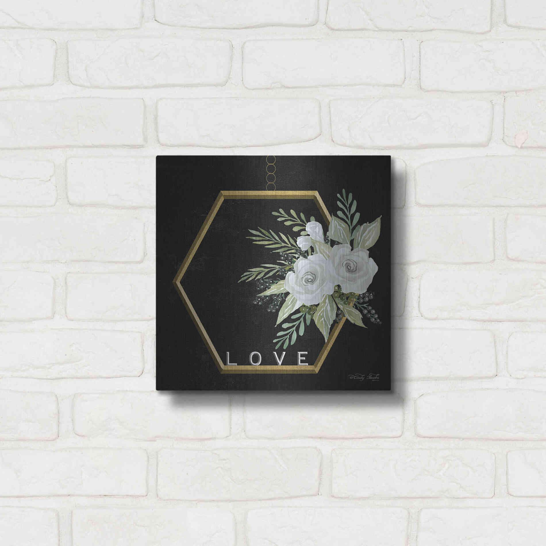 Luxe Metal Art 'Geometric Hexagon Muted Floral' by Cindy Jacobs, Metal Wall Art,12x12