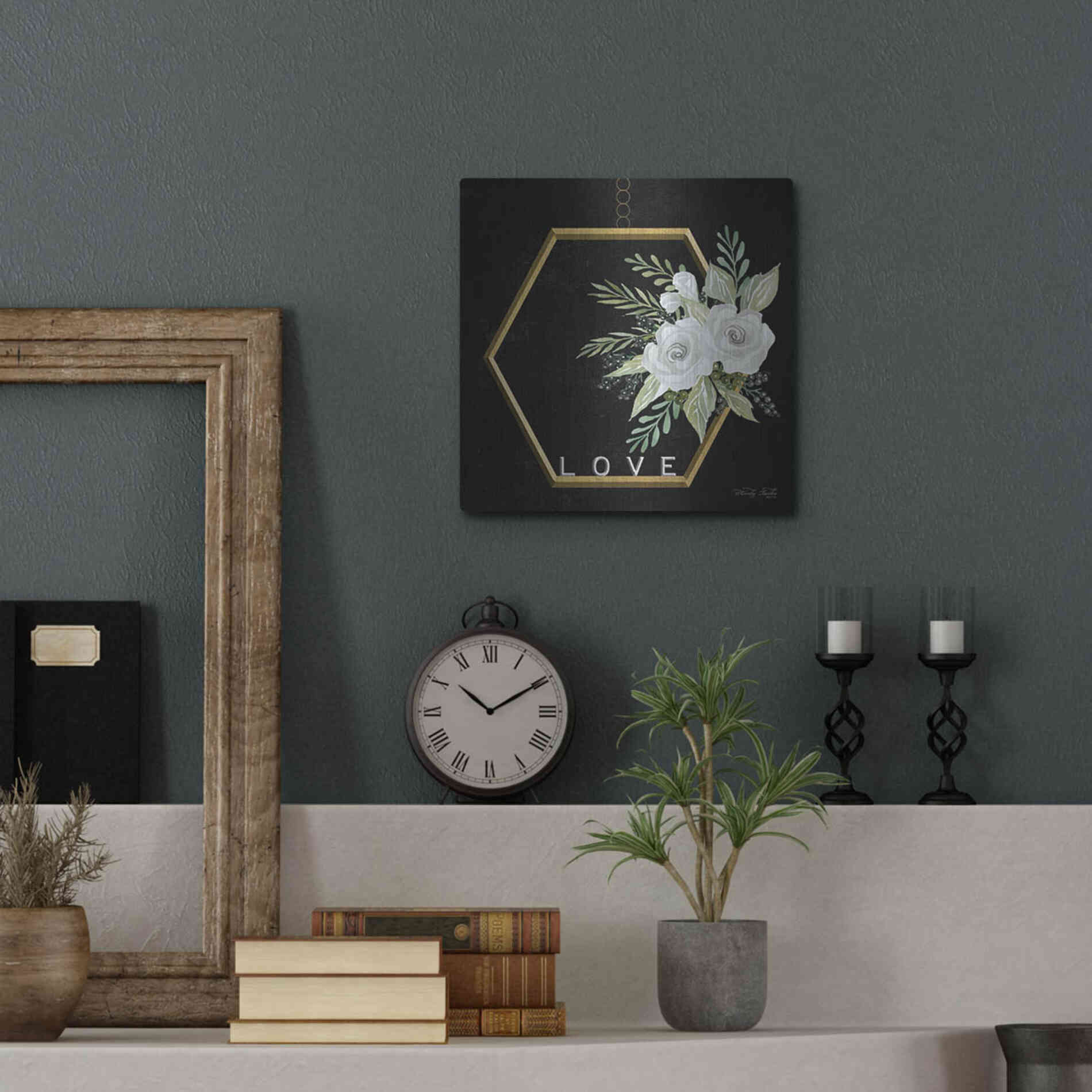 Luxe Metal Art 'Geometric Hexagon Muted Floral' by Cindy Jacobs, Metal Wall Art,12x12