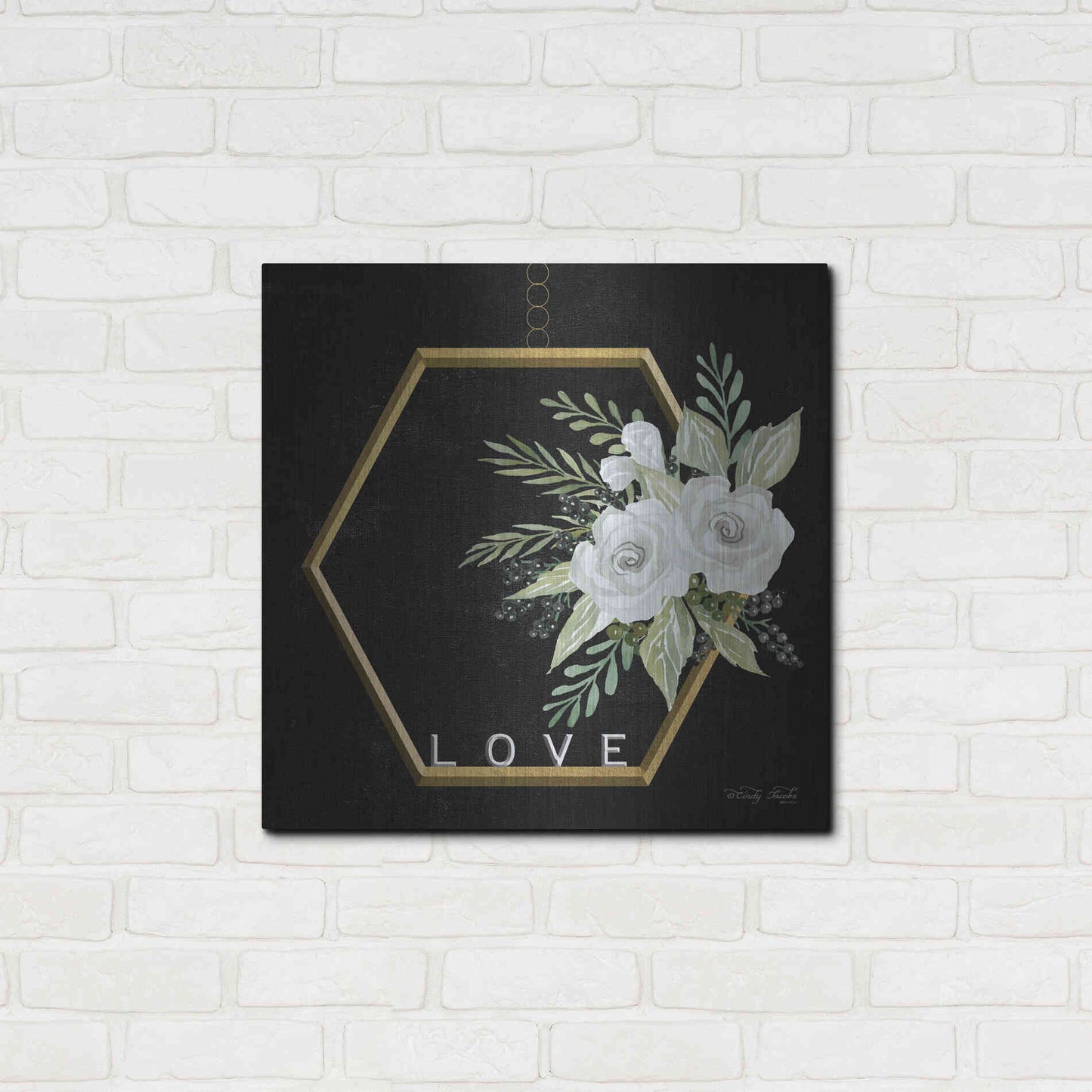 Luxe Metal Art 'Geometric Hexagon Muted Floral' by Cindy Jacobs, Metal Wall Art,24x24