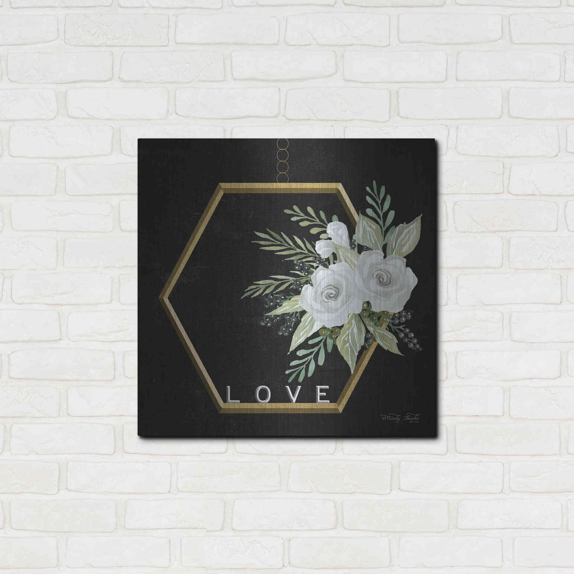 Luxe Metal Art 'Geometric Hexagon Muted Floral' by Cindy Jacobs, Metal Wall Art,24x24