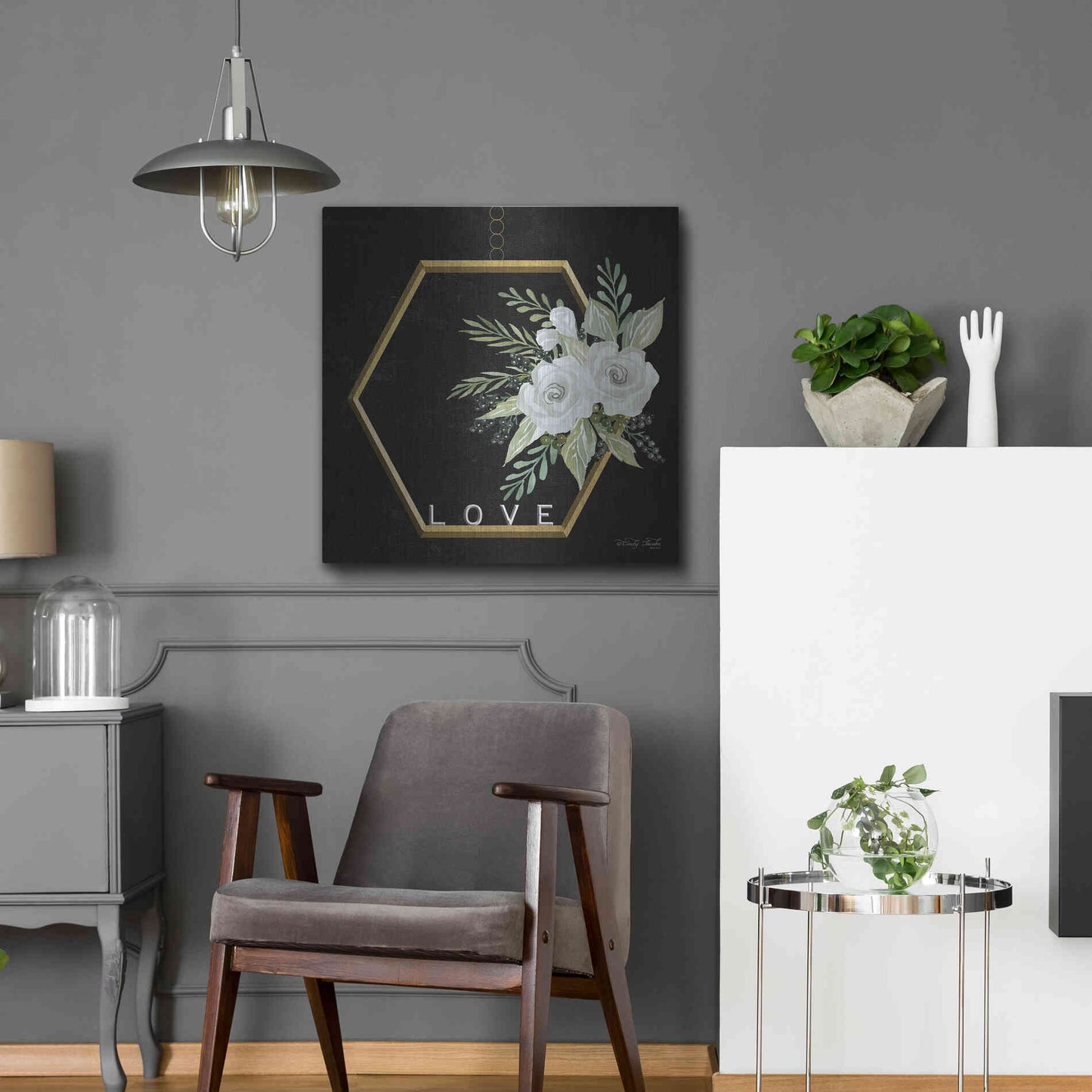 Luxe Metal Art 'Geometric Hexagon Muted Floral' by Cindy Jacobs, Metal Wall Art,24x24