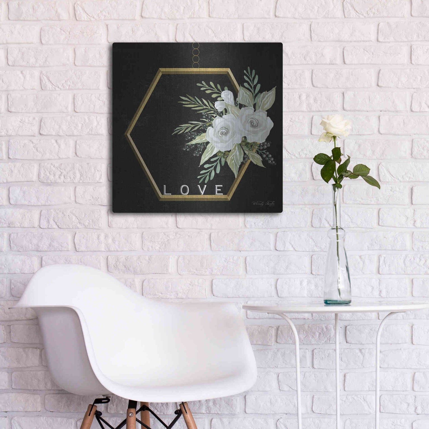 Luxe Metal Art 'Geometric Hexagon Muted Floral' by Cindy Jacobs, Metal Wall Art,24x24