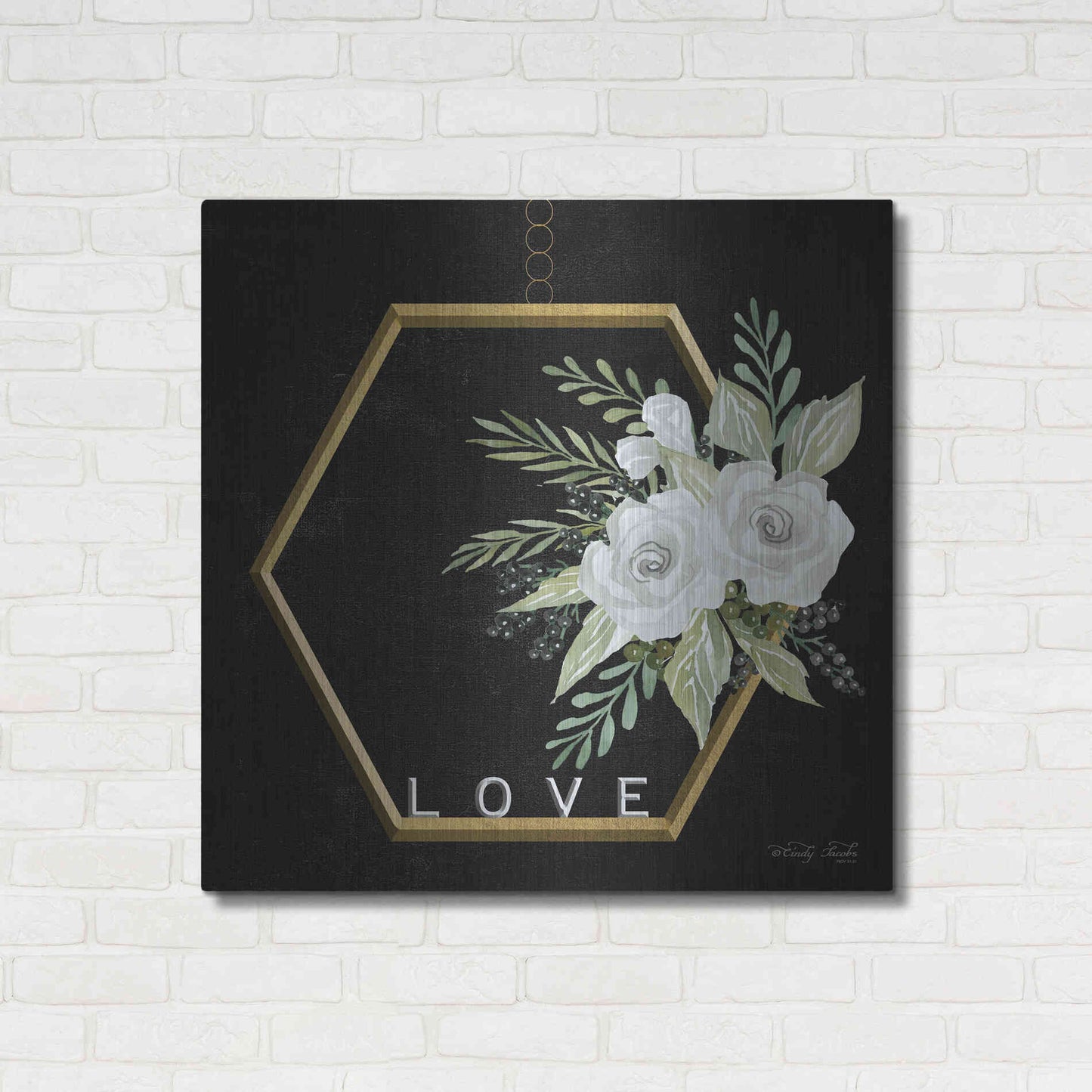 Luxe Metal Art 'Geometric Hexagon Muted Floral' by Cindy Jacobs, Metal Wall Art,36x36
