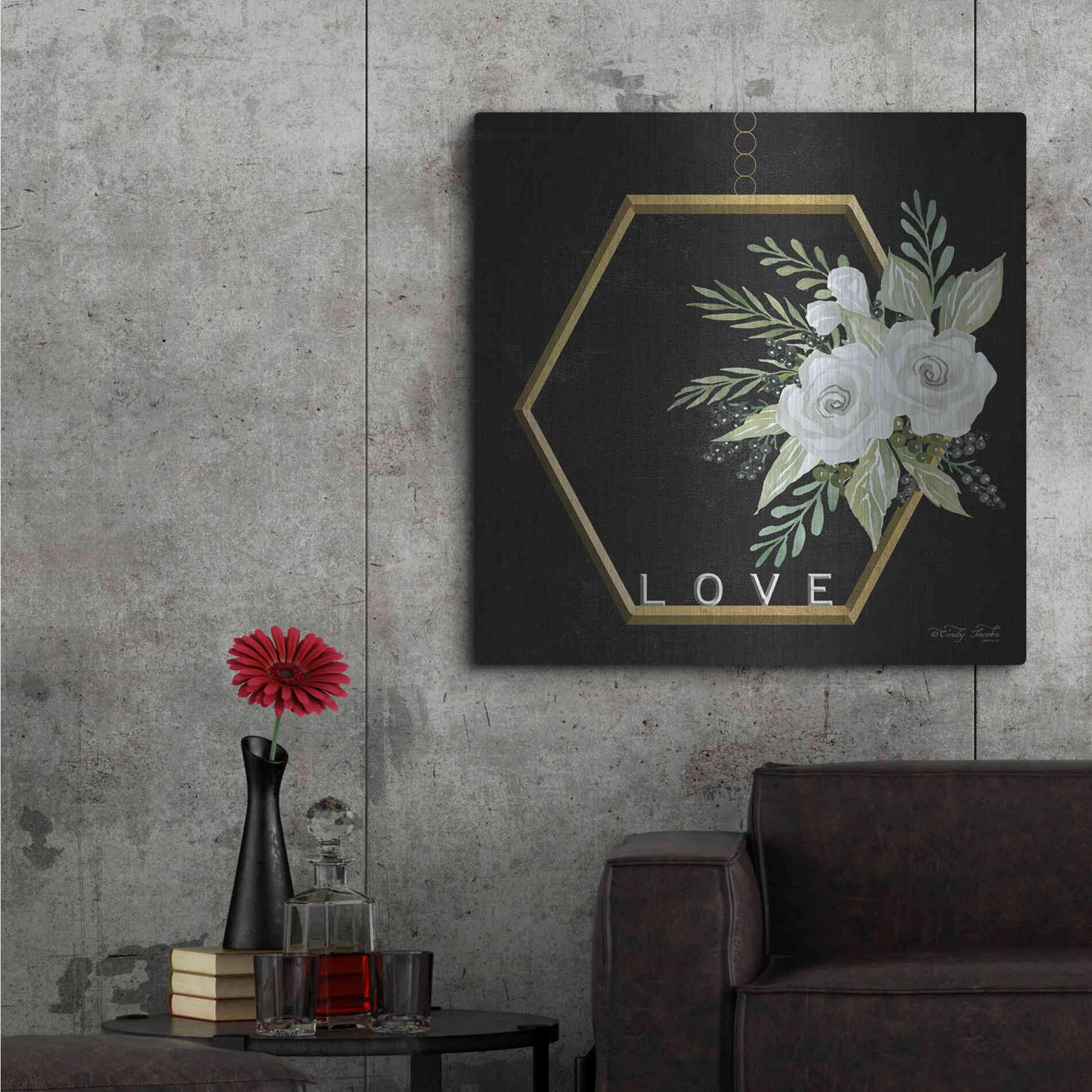 Luxe Metal Art 'Geometric Hexagon Muted Floral' by Cindy Jacobs, Metal Wall Art,36x36