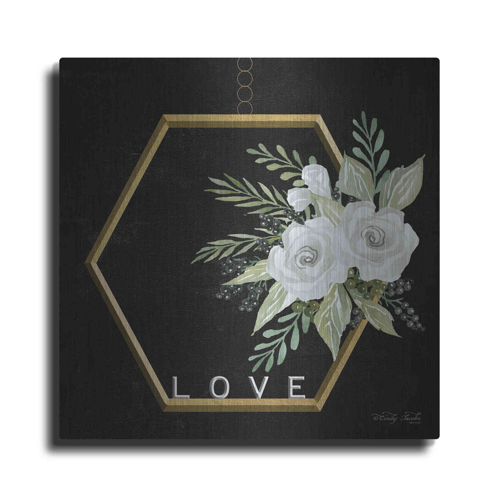 Luxe Metal Art 'Geometric Hexagon Muted Floral' by Cindy Jacobs, Metal Wall Art