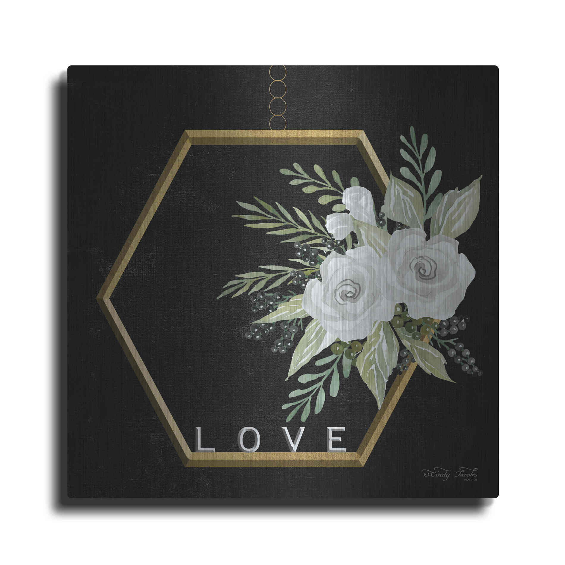 Luxe Metal Art 'Geometric Hexagon Muted Floral' by Cindy Jacobs, Metal Wall Art