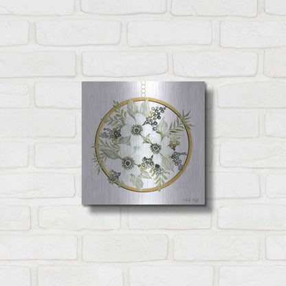 Luxe Metal Art 'Geometric Circle Muted Floral' by Cindy Jacobs, Metal Wall Art,12x12