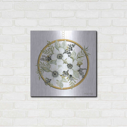 Luxe Metal Art 'Geometric Circle Muted Floral' by Cindy Jacobs, Metal Wall Art,24x24