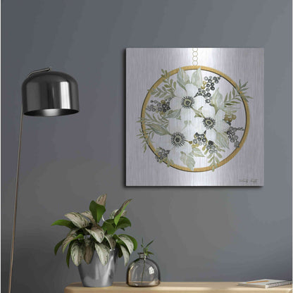 Luxe Metal Art 'Geometric Circle Muted Floral' by Cindy Jacobs, Metal Wall Art,24x24