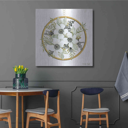 Luxe Metal Art 'Geometric Circle Muted Floral' by Cindy Jacobs, Metal Wall Art,36x36