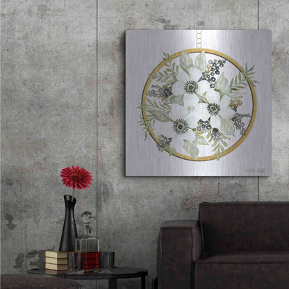 Luxe Metal Art 'Geometric Circle Muted Floral' by Cindy Jacobs, Metal Wall Art,36x36