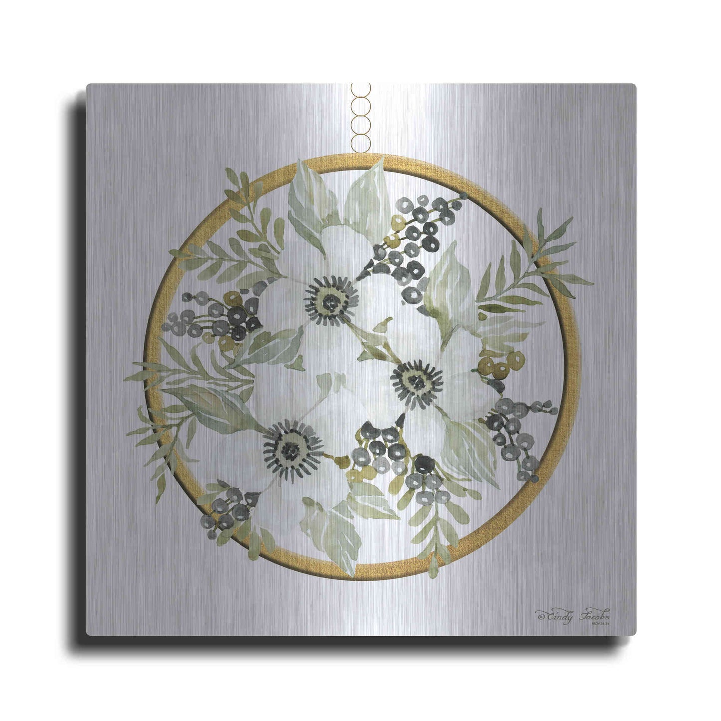 Luxe Metal Art 'Geometric Circle Muted Floral' by Cindy Jacobs, Metal Wall Art