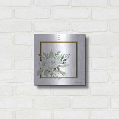 Luxe Metal Art 'Geometric Square Muted Floral' by Cindy Jacobs, Metal Wall Art,12x12