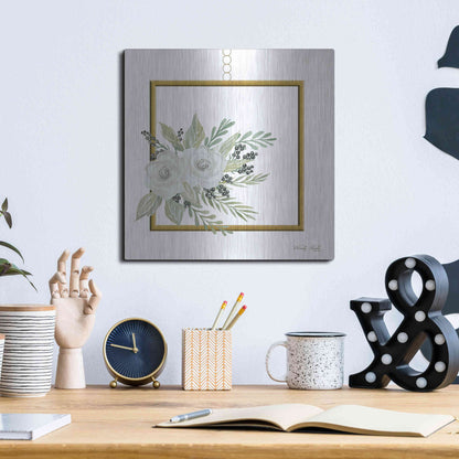 Luxe Metal Art 'Geometric Square Muted Floral' by Cindy Jacobs, Metal Wall Art,12x12