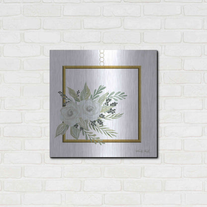 Luxe Metal Art 'Geometric Square Muted Floral' by Cindy Jacobs, Metal Wall Art,24x24